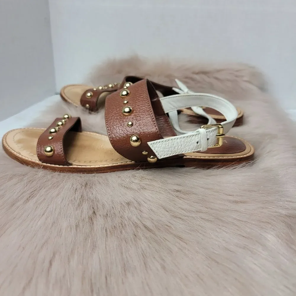 Kate Spade Stillwell White Brown  Leather Studded Sandals Shoes Size 8
